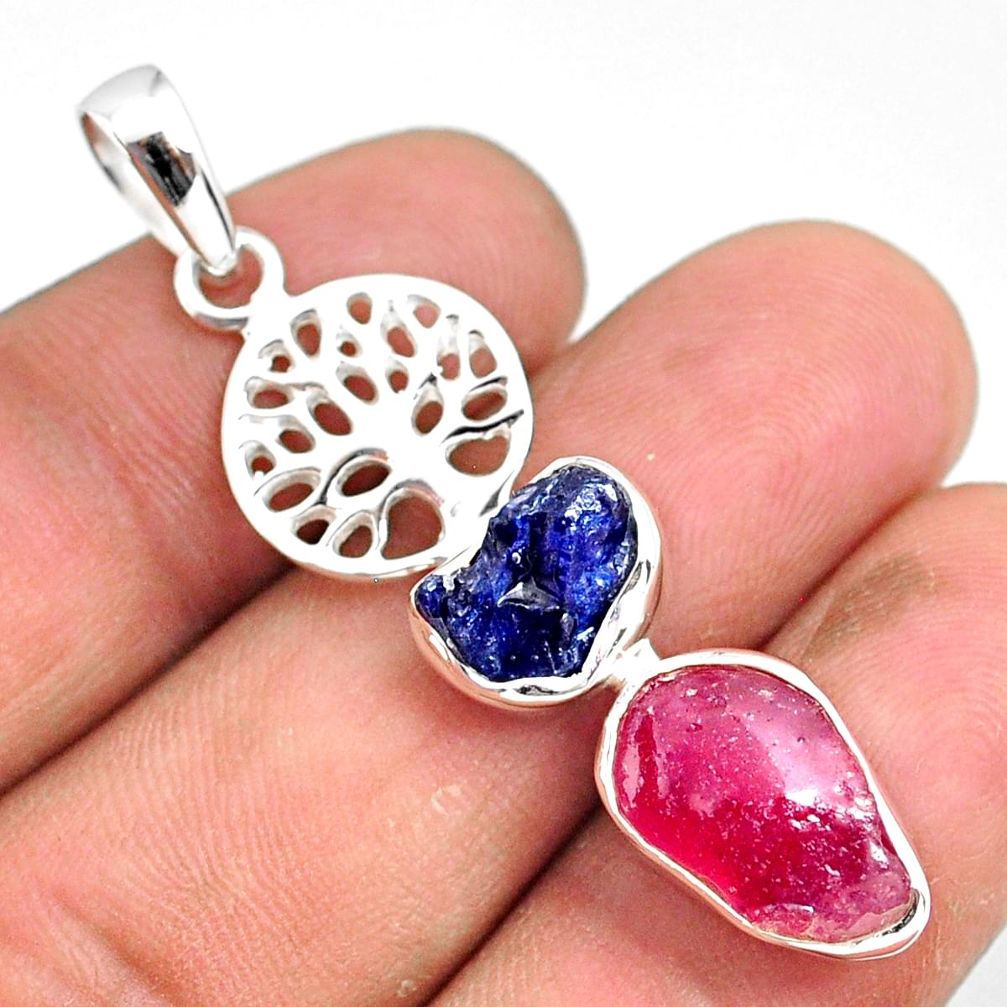 925 silver 9.47cts natural pink ruby raw fancy tree of life pendant r80784