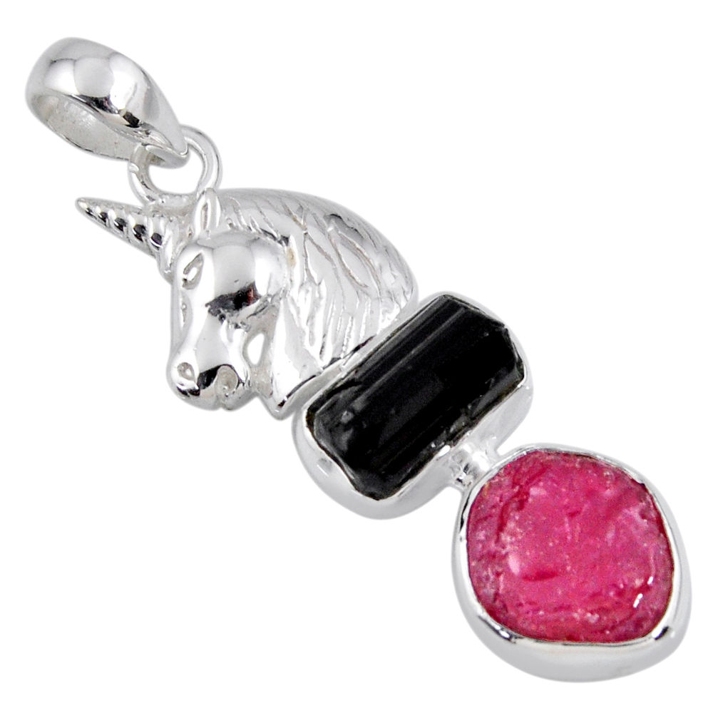925 silver 11.23cts natural pink ruby rough horse pendant jewelry r55552