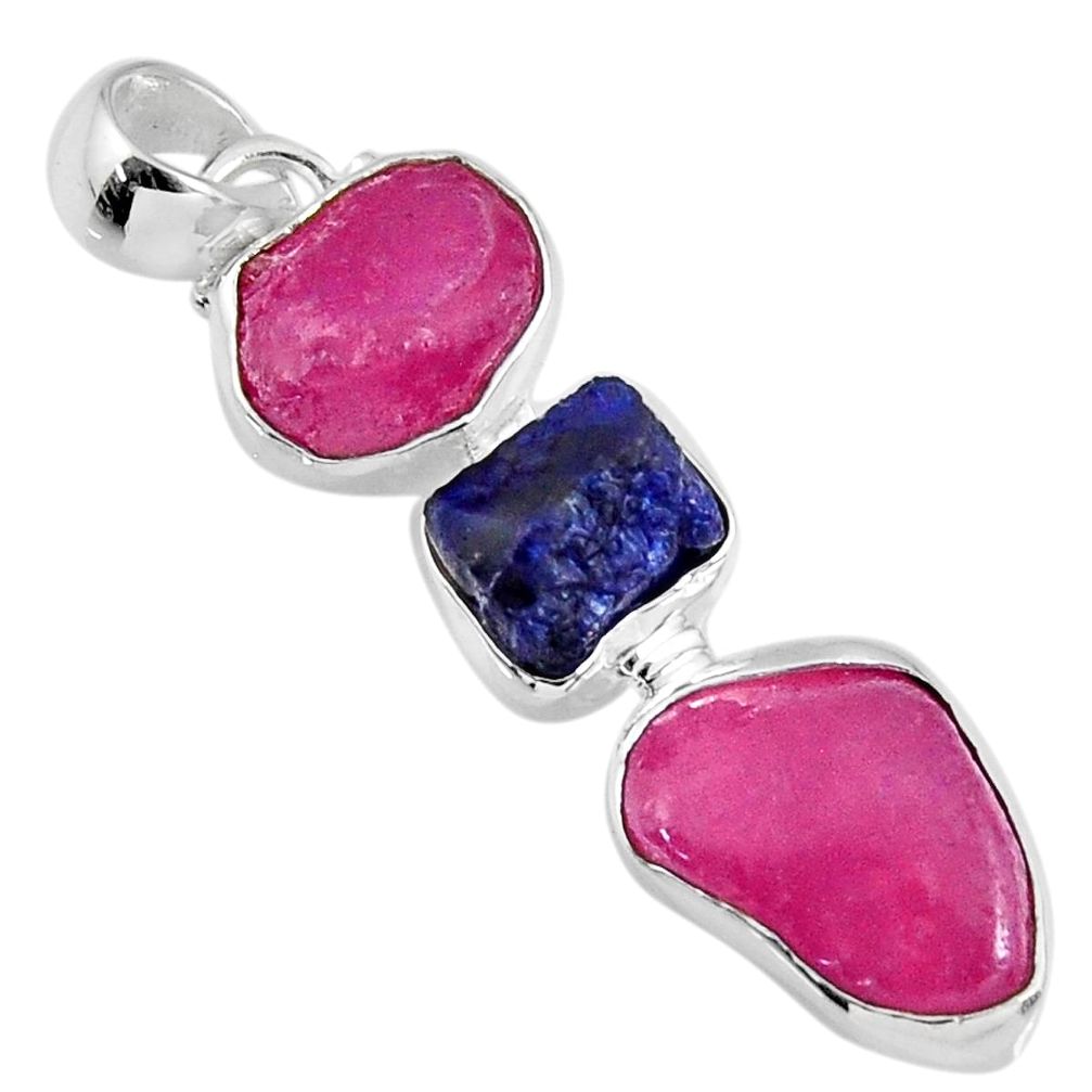 925 silver 20.07cts natural pink ruby rough sapphire rough fancy pendant r57032