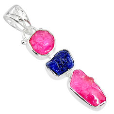 Clearance Sale- 925 silver 12.65cts natural pink ruby raw sapphire rough fancy pendant r83066