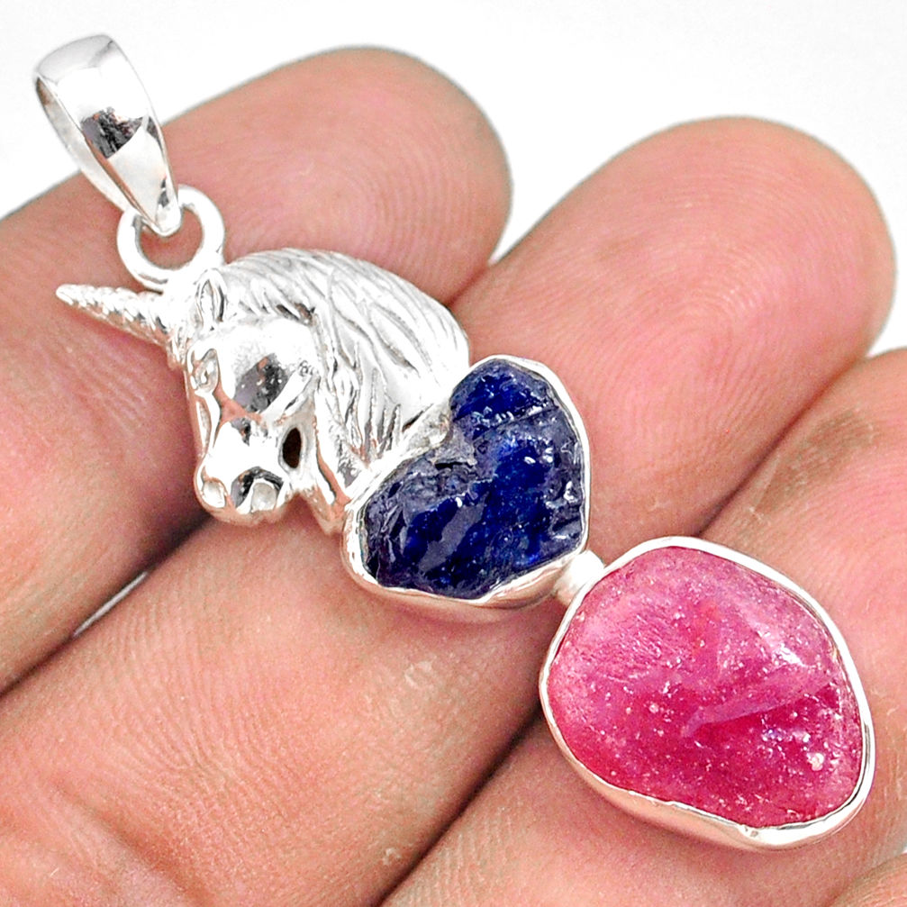 925 silver 13.65cts natural pink ruby raw sapphire rough horse pendant r80780