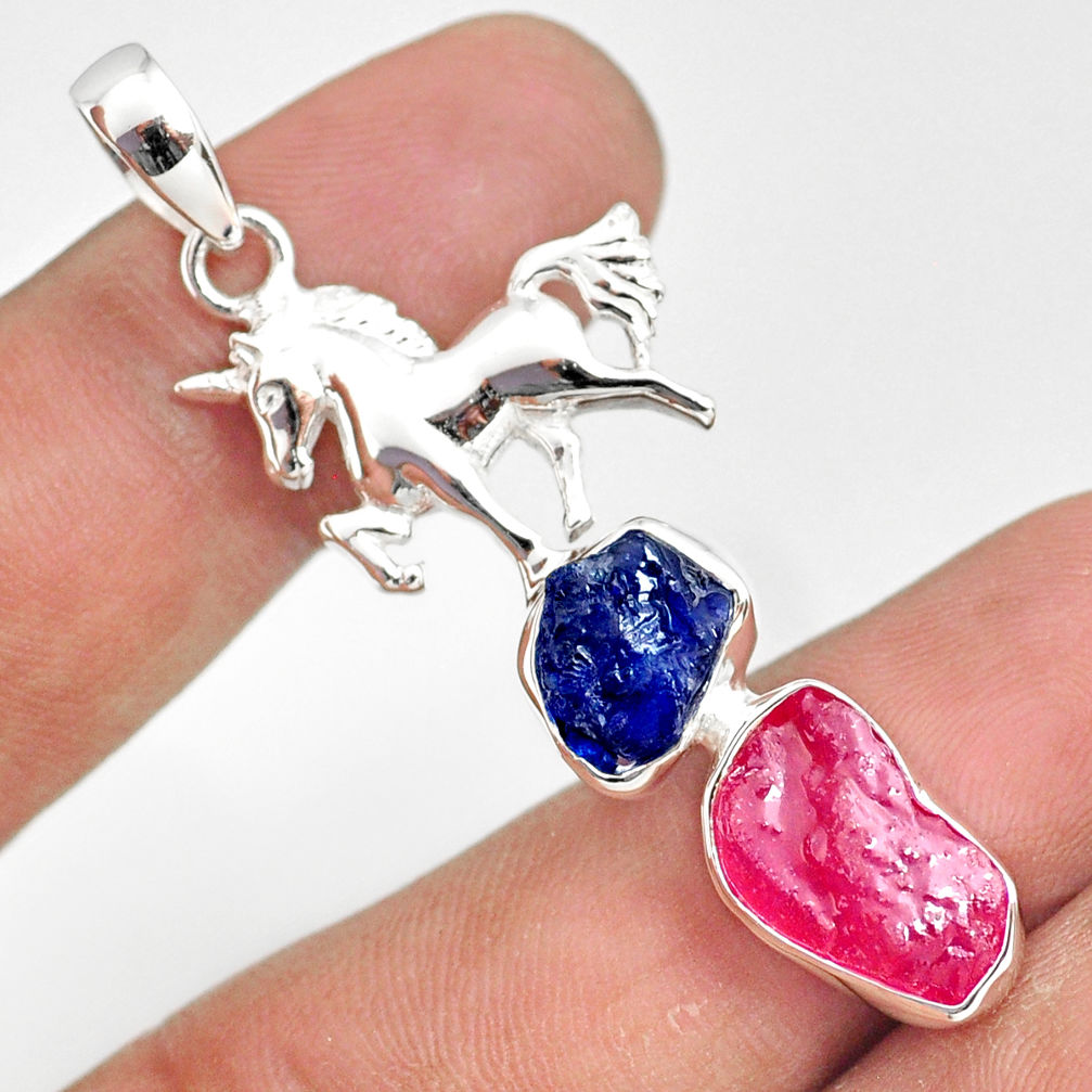 925 silver 11.71cts natural pink ruby raw sapphire rough horse pendant r80837