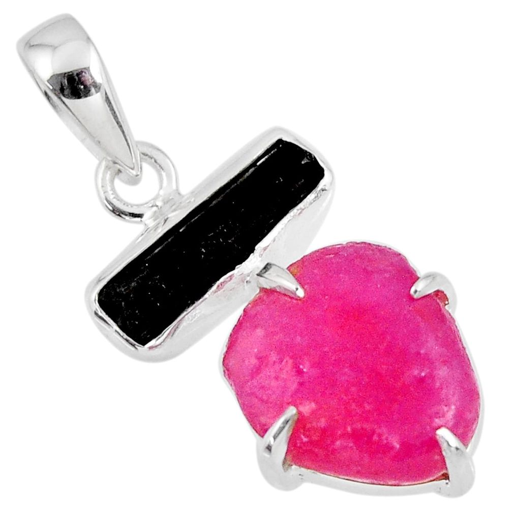 925 silver 13.70cts natural pink ruby rough tourmaline rough pendant r56675