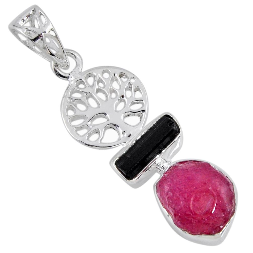 925 silver 9.32cts natural pink ruby rough tree of life pendant jewelry r55548