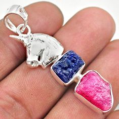 925 silver 11.83cts natural pink ruby sapphire rough fancy horse pendant t69807