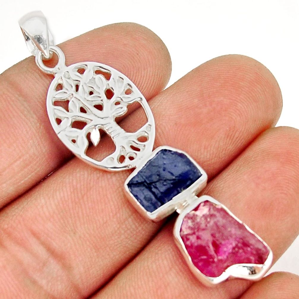 925 silver 9.04cts natural pink ruby sapphire rough tree of life pendant y2668