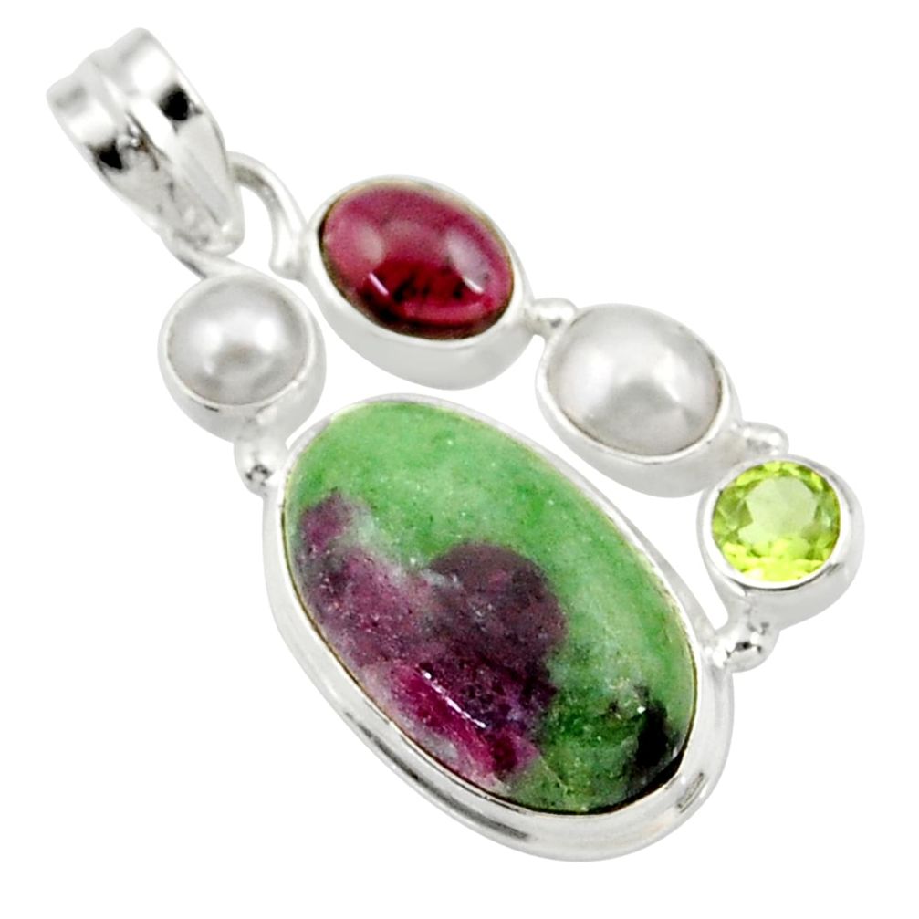 925 silver 16.46cts natural pink ruby zoisite garnet pearl garnet pendant d43196