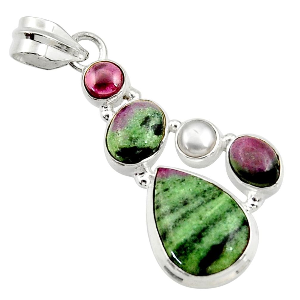 925 silver 10.23cts natural pink ruby zoisite garnet pearl pendant d43155