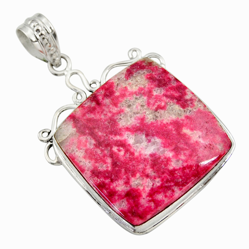 925 silver 29.78cts natural pink thulite (unionite, pink zoisite) pendant r30484