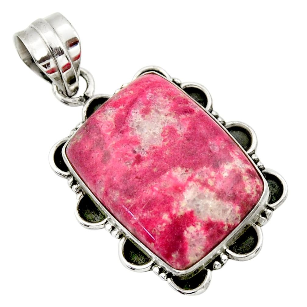 925 silver 23.48cts natural pink thulite (unionite, pink zoisite) pendant r32218