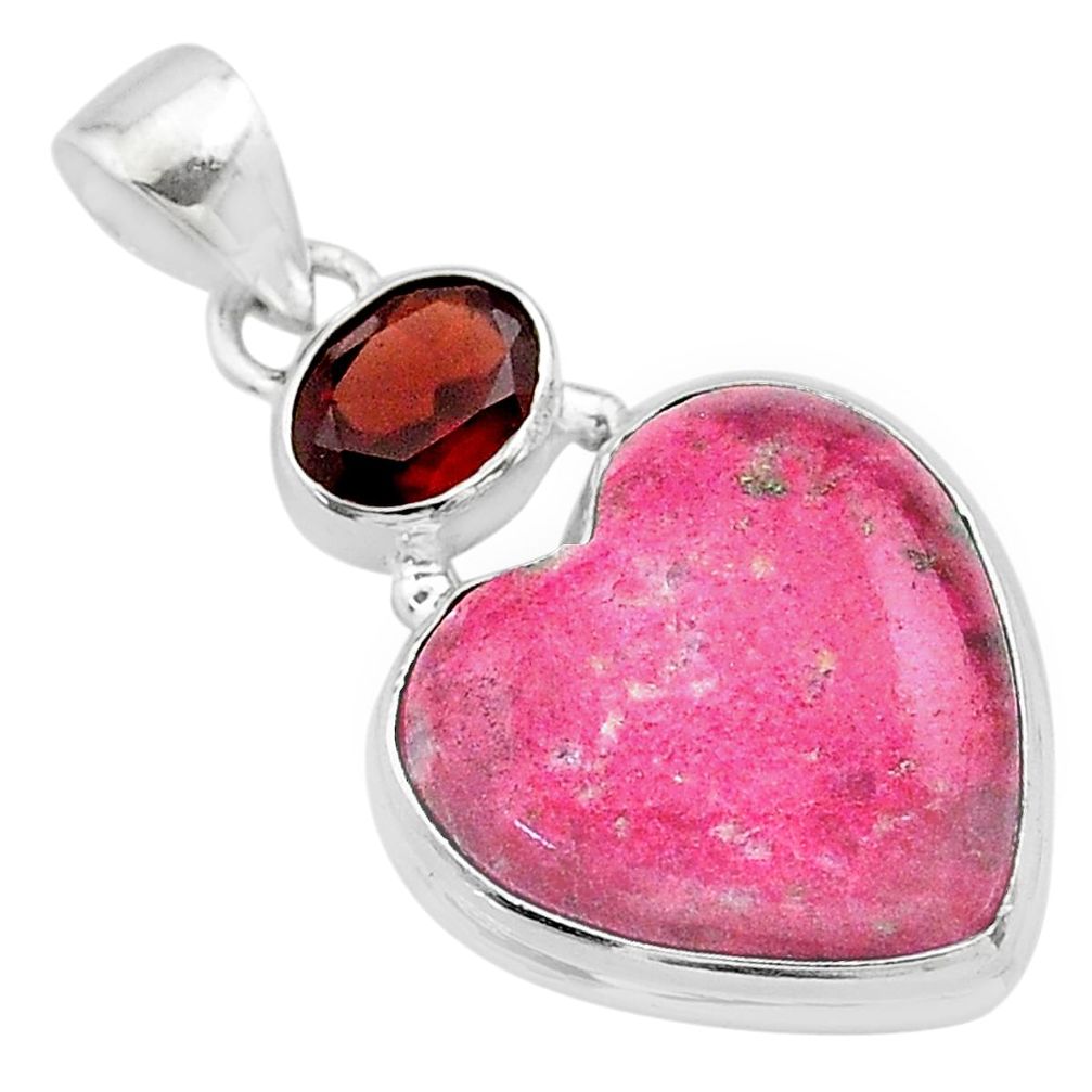 925 silver 15.02cts heart pink thulite (unionite, pink zoisite) pendant t23099