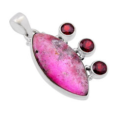 925 silver 15.82cts natural pink thulite marquise red garnet pendant n51363