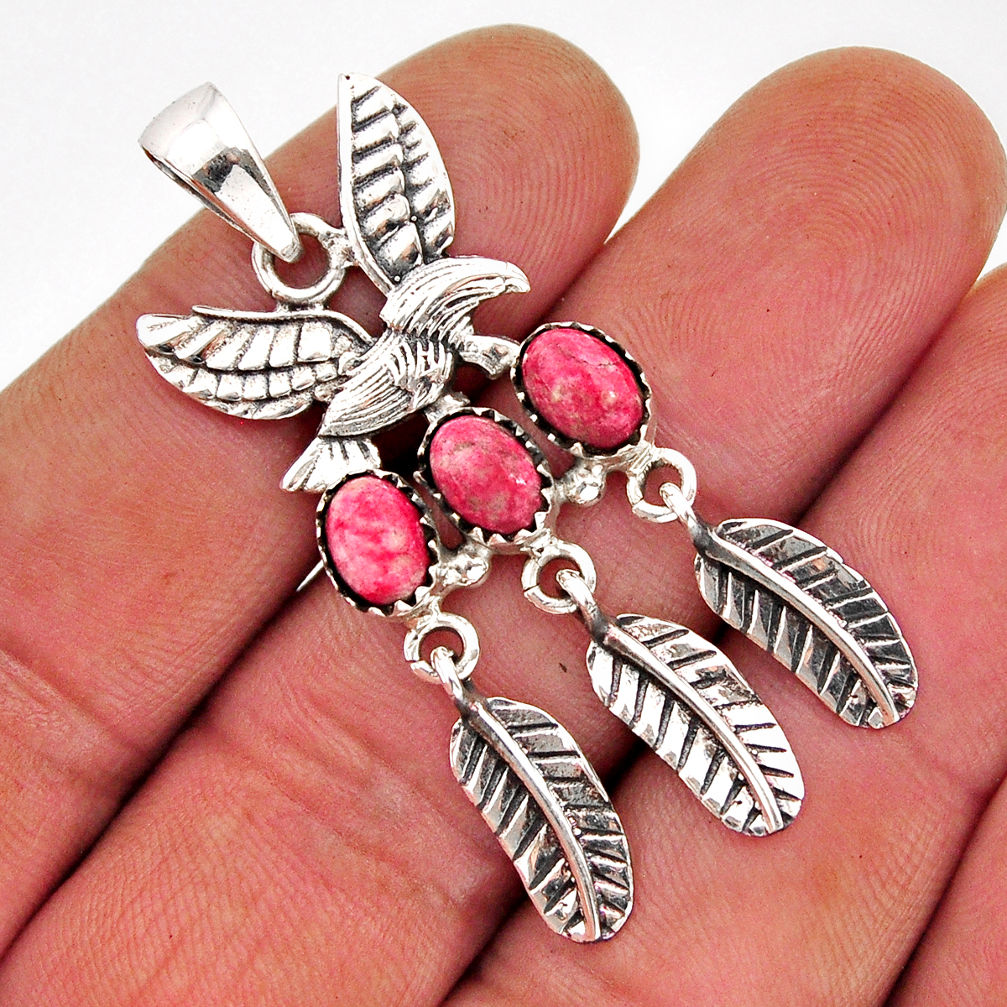 925 silver 4.82cts natural pink thulite oval shape dreamcatcher pendant y76144