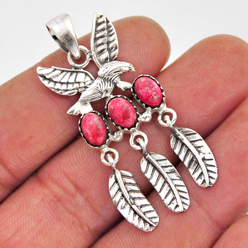 925 silver 4.82cts natural pink thulite oval shape dreamcatcher pendant y76149