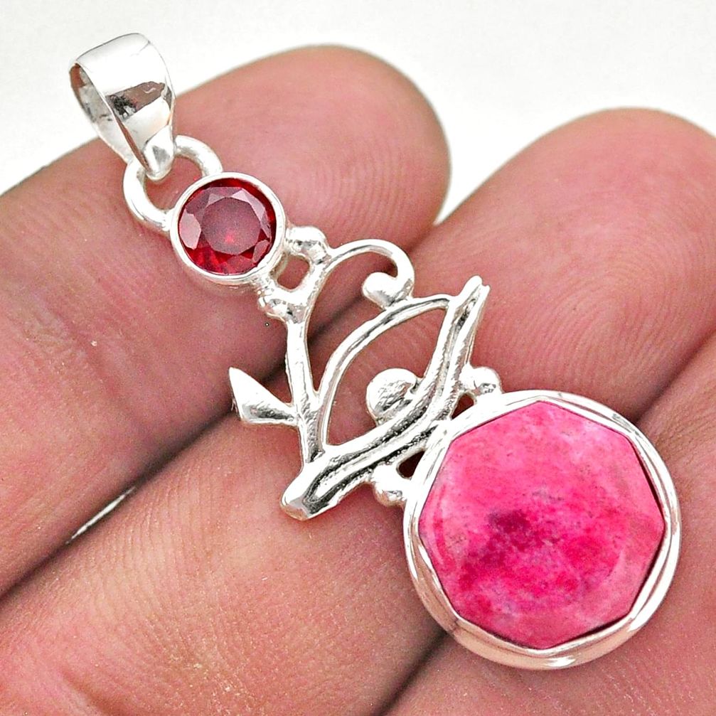 925 silver 6.55cts natural pink thulite red garnet horse eye pendant t46406