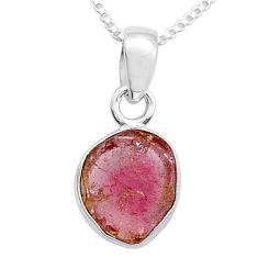 925 silver 3.14cts natural pink tourmaline 18' chain pendant jewelry u67434