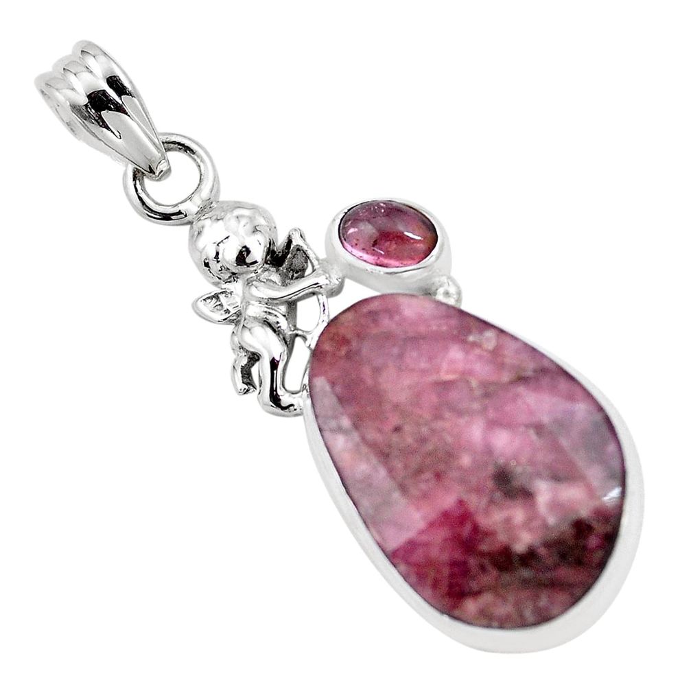 925 silver 15.44cts natural pink tourmaline cupid angel wings pendant p16275
