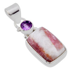 925 silver 9.56cts natural pink tourmaline in quartz amethyst pendant n37819