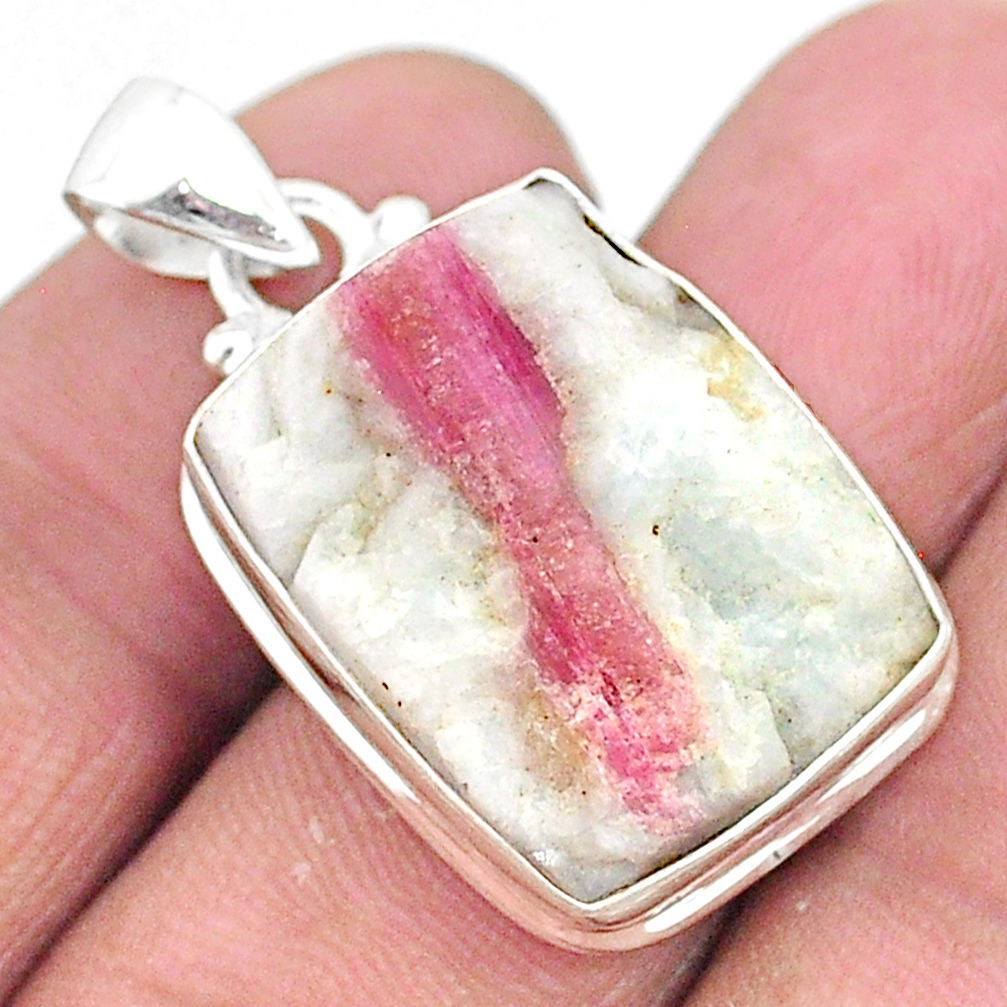 925 silver 22.02cts natural pink tourmaline in quartz octagan pendant t5844