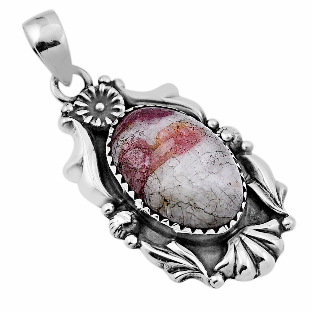 925 silver 12.60cts natural pink tourmaline in quartz oval flower pendant n33139