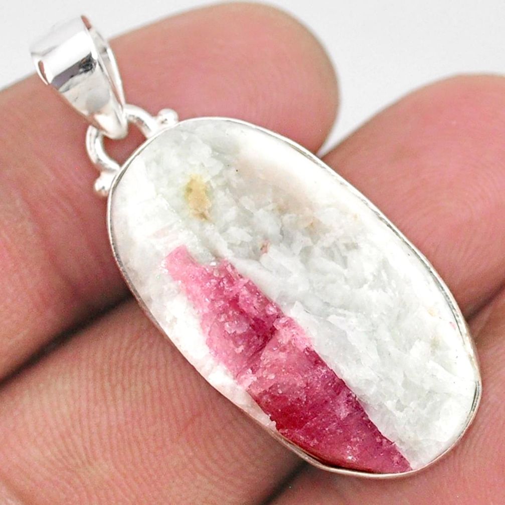 925 silver 19.23cts natural pink tourmaline in quartz oval shape pendant r85732