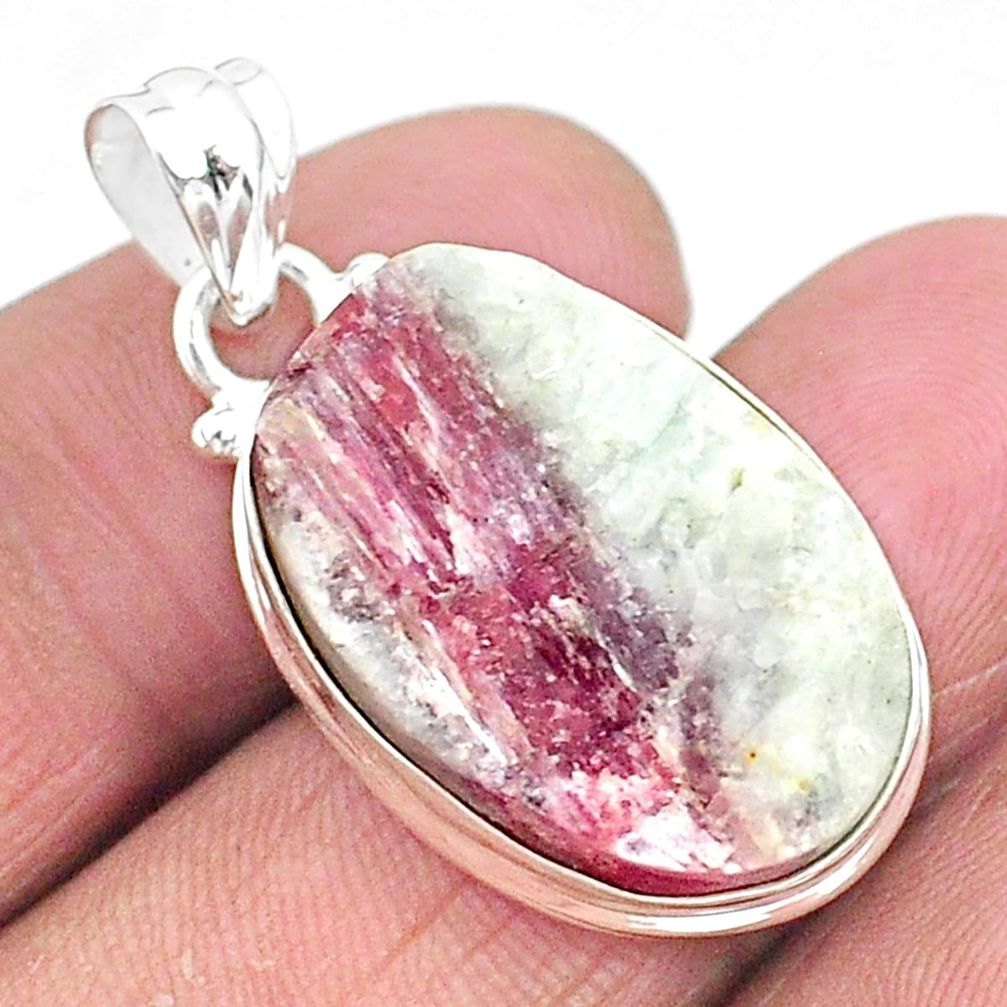 925 silver 20.07cts natural pink tourmaline in quartz oval shape pendant t5851