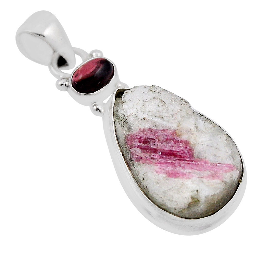 925 silver 14.37cts natural pink tourmaline in quartz pear garnet pendant n34513
