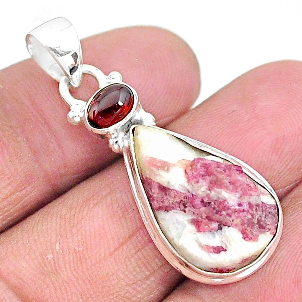 925 silver 12.52cts natural pink tourmaline in quartz pear garnet pendant t5829