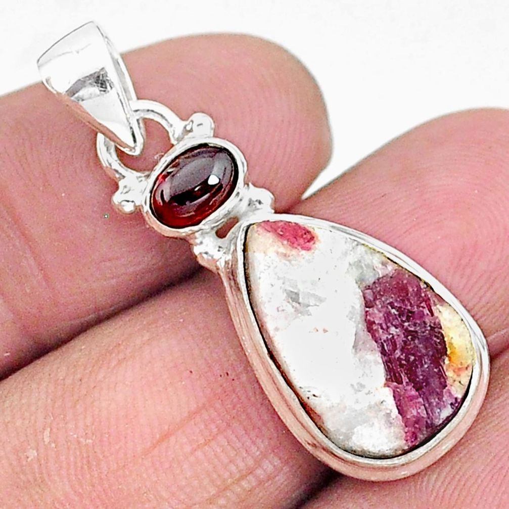 925 silver 10.02cts natural pink tourmaline in quartz pear garnet pendant t5835