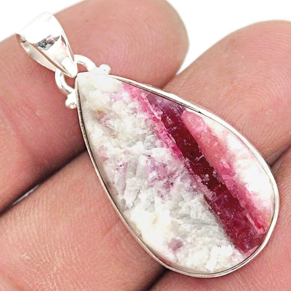 925 silver 16.20cts natural pink tourmaline in quartz pear pendant r85706