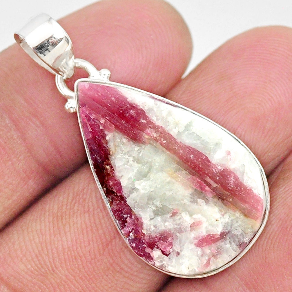 925 silver 15.65cts natural pink tourmaline in quartz pear pendant r85729