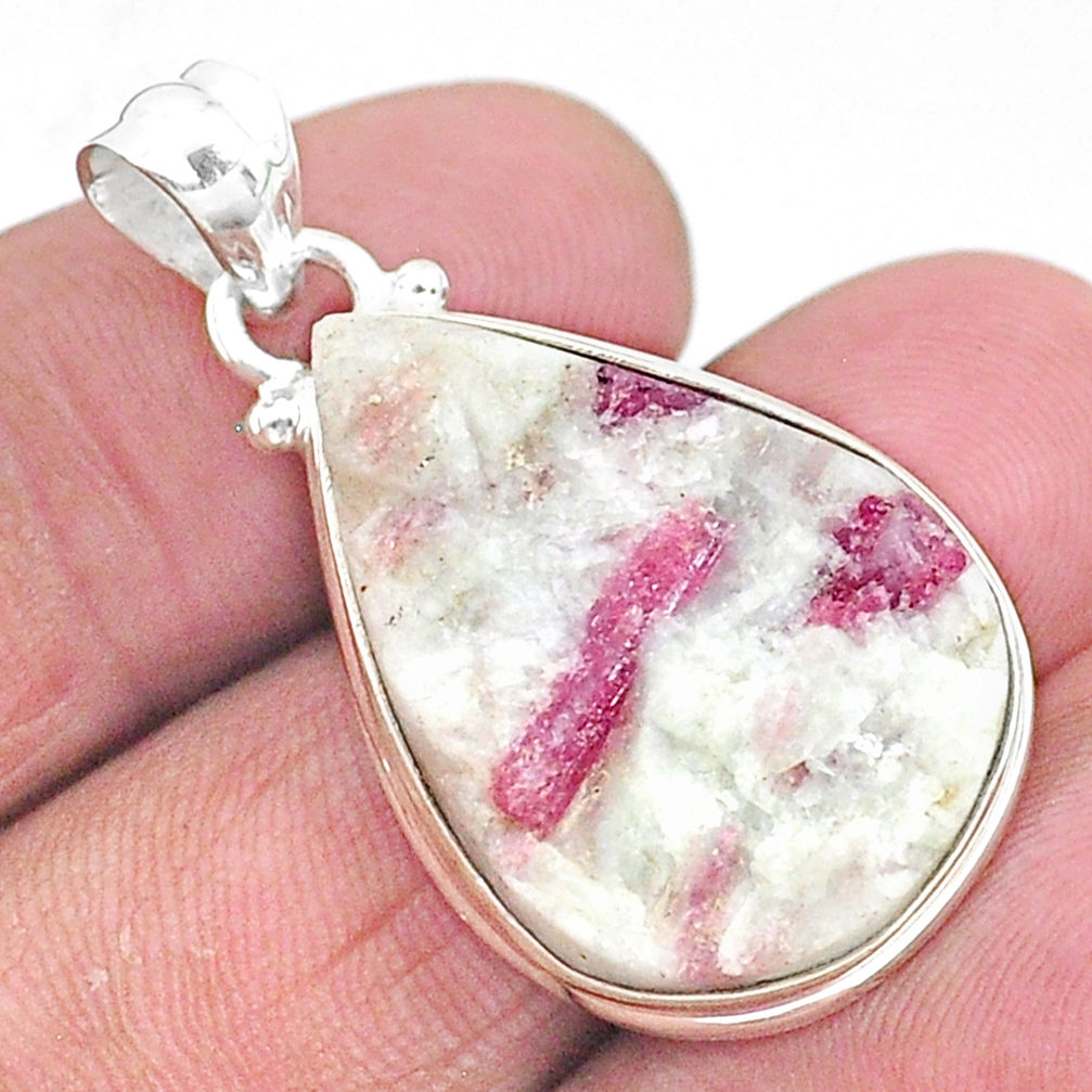 925 silver 19.72cts natural pink tourmaline in quartz pear shape pendant t5853