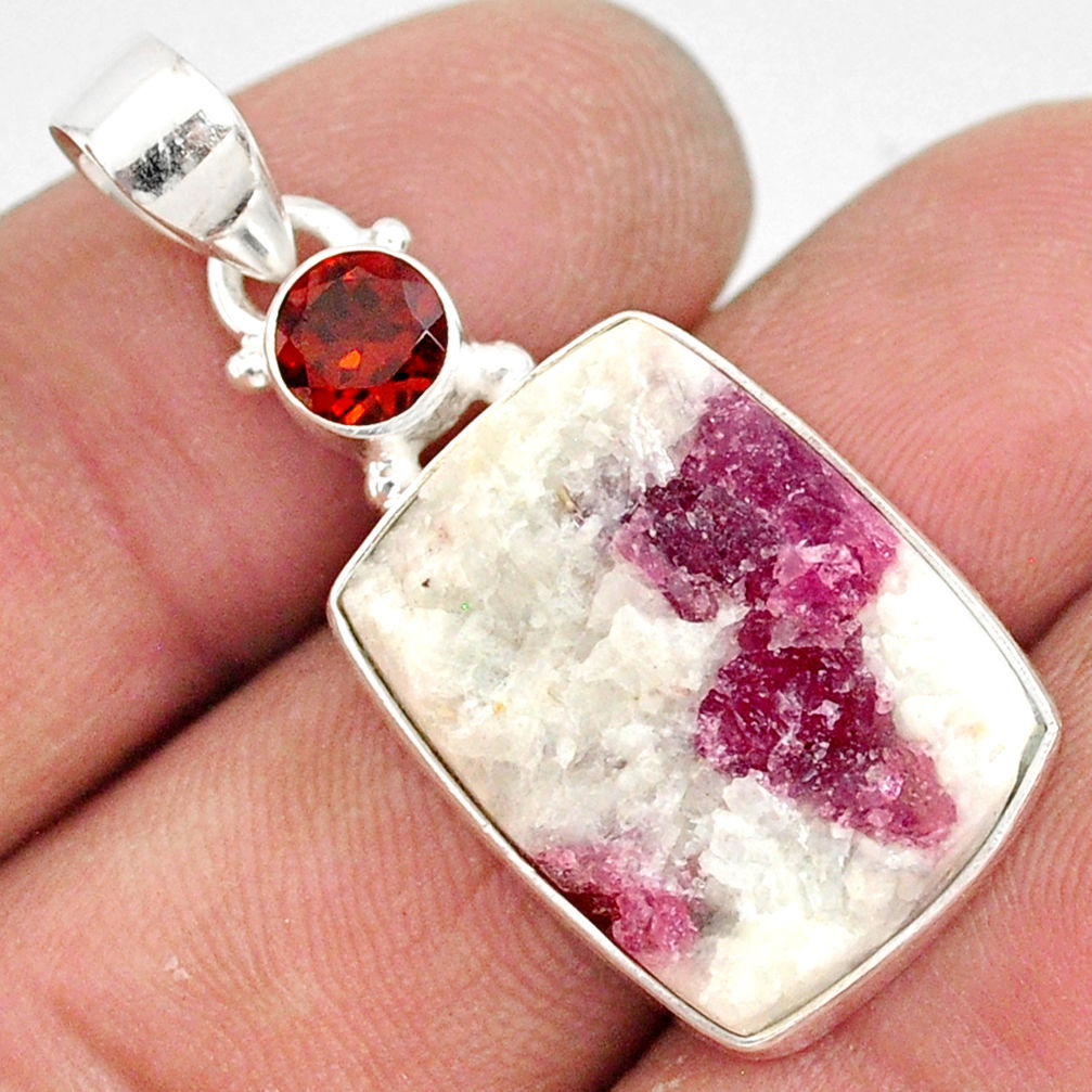 925 silver 16.20cts natural pink tourmaline in quartz red garnet pendant r85744