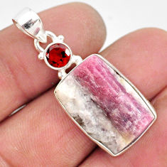 Clearance Sale- 925 silver 16.73cts natural pink tourmaline in quartz red garnet pendant r85747