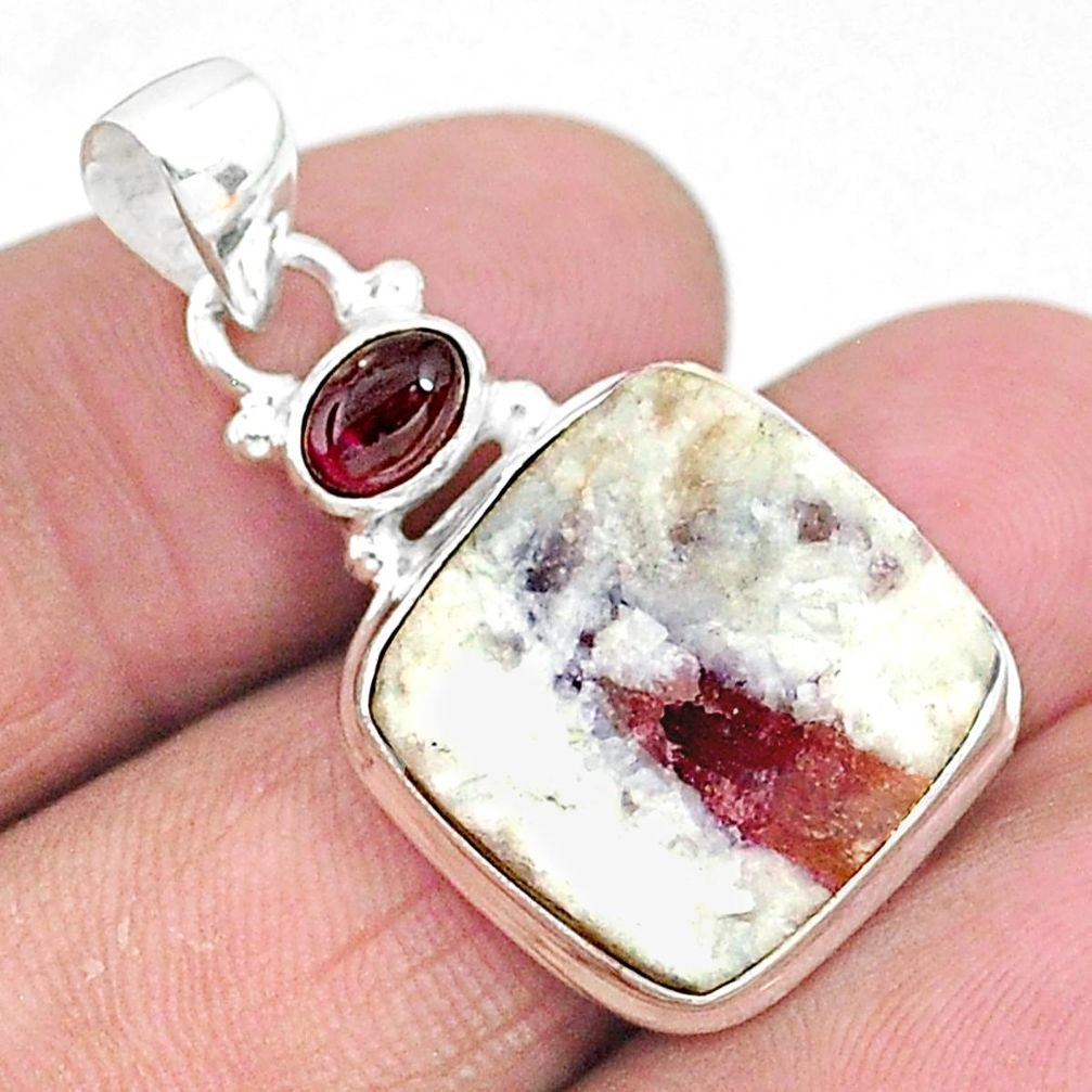 925 silver 13.85cts natural pink tourmaline in quartz red garnet pendant t5824