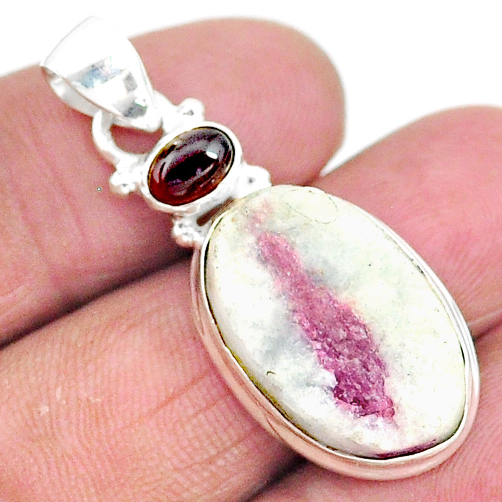 925 silver 13.26cts natural pink tourmaline in quartz red garnet pendant t5838