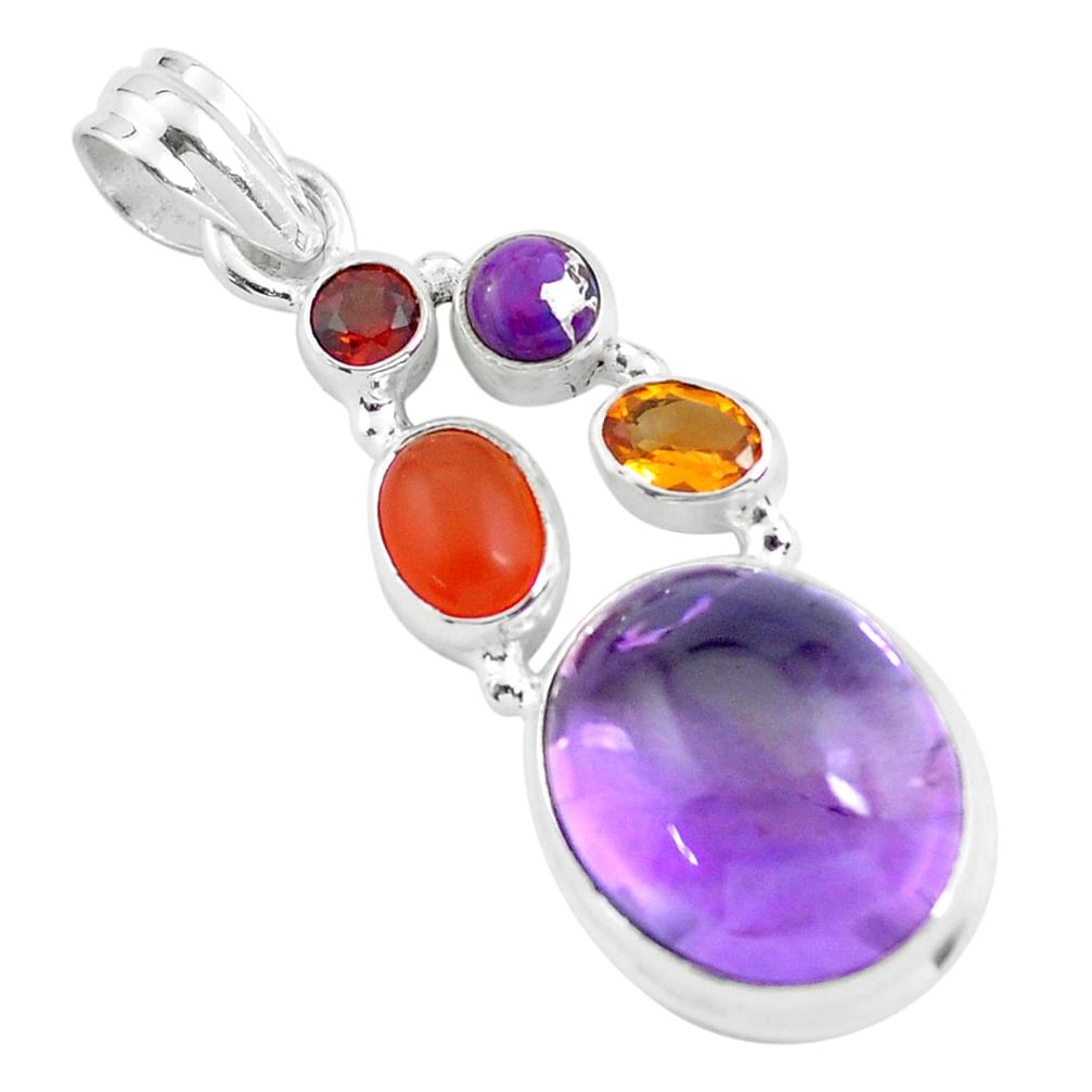 925 silver 15.16cts natural purple amethyst cornelian (carnelian) pendant p59111