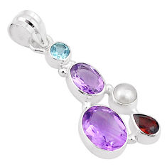 Clearance Sale- 925 silver 7.54cts natural purple amethyst garnet topaz pearl pendant u28449