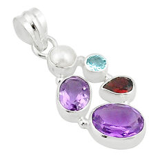 Clearance Sale- 925 silver 7.71cts natural purple amethyst garnet topaz pearl pendant u28459
