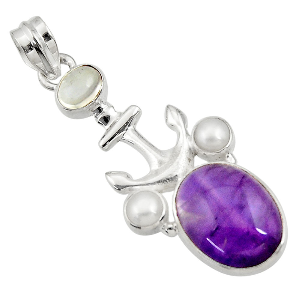 925 silver 14.12cts natural purple amethyst moonstone pearl pendant d43585