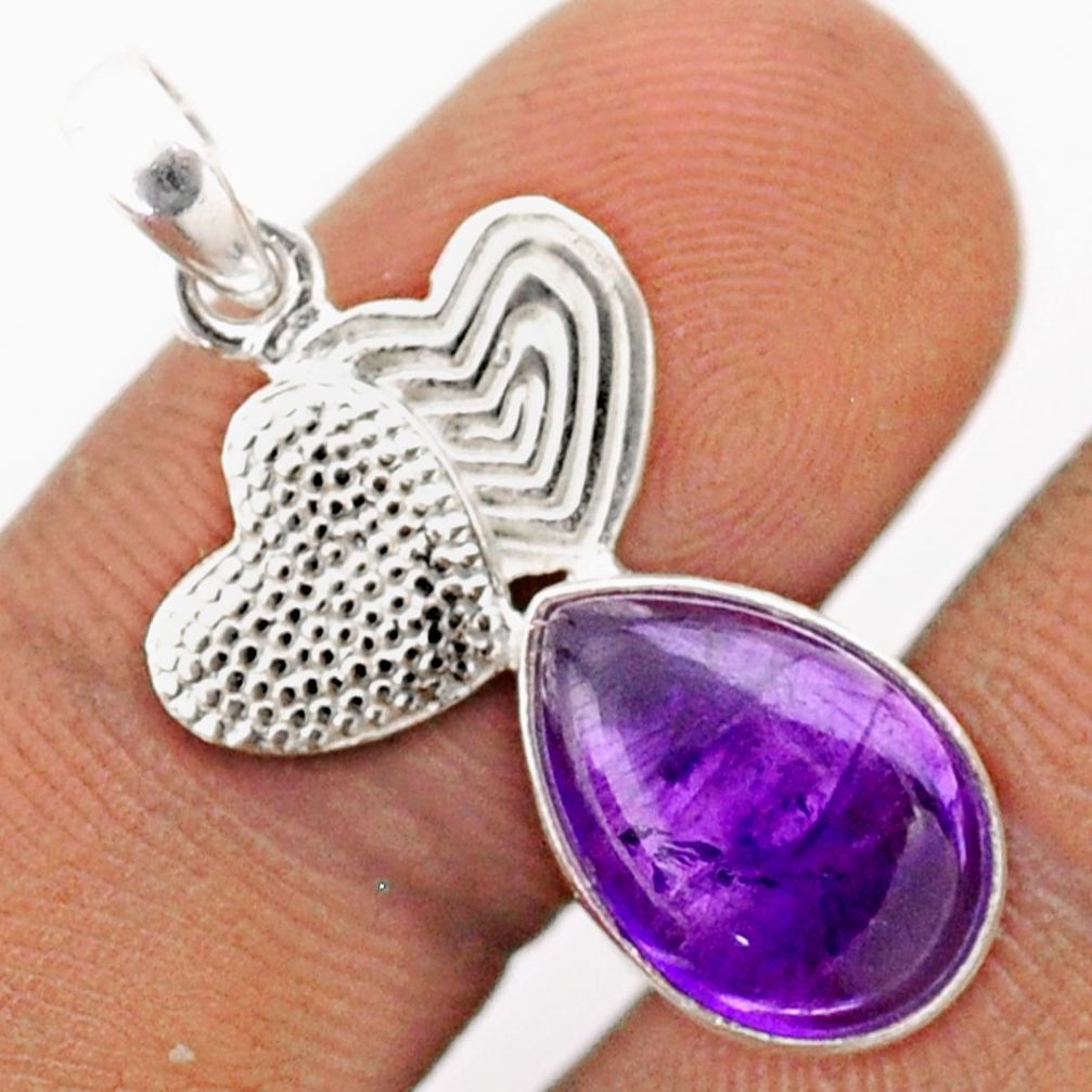 925 silver 5.18cts natural purple amethyst pear shape seahorse pendant t82766