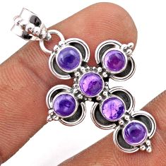 925 silver 4.93cts natural purple amethyst round holy cross pendant t85734