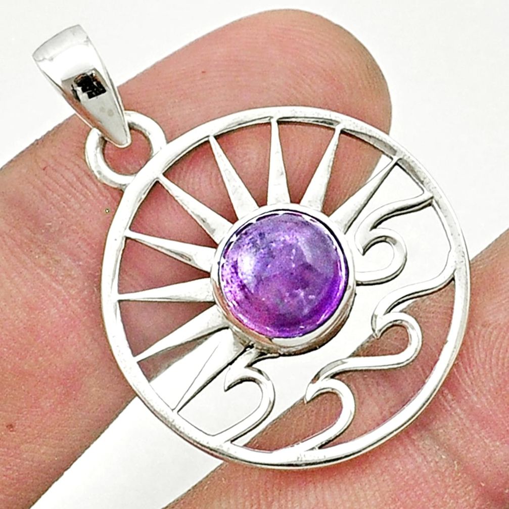 925 silver 3.20cts natural purple amethyst sun and wave charm pendant u37149