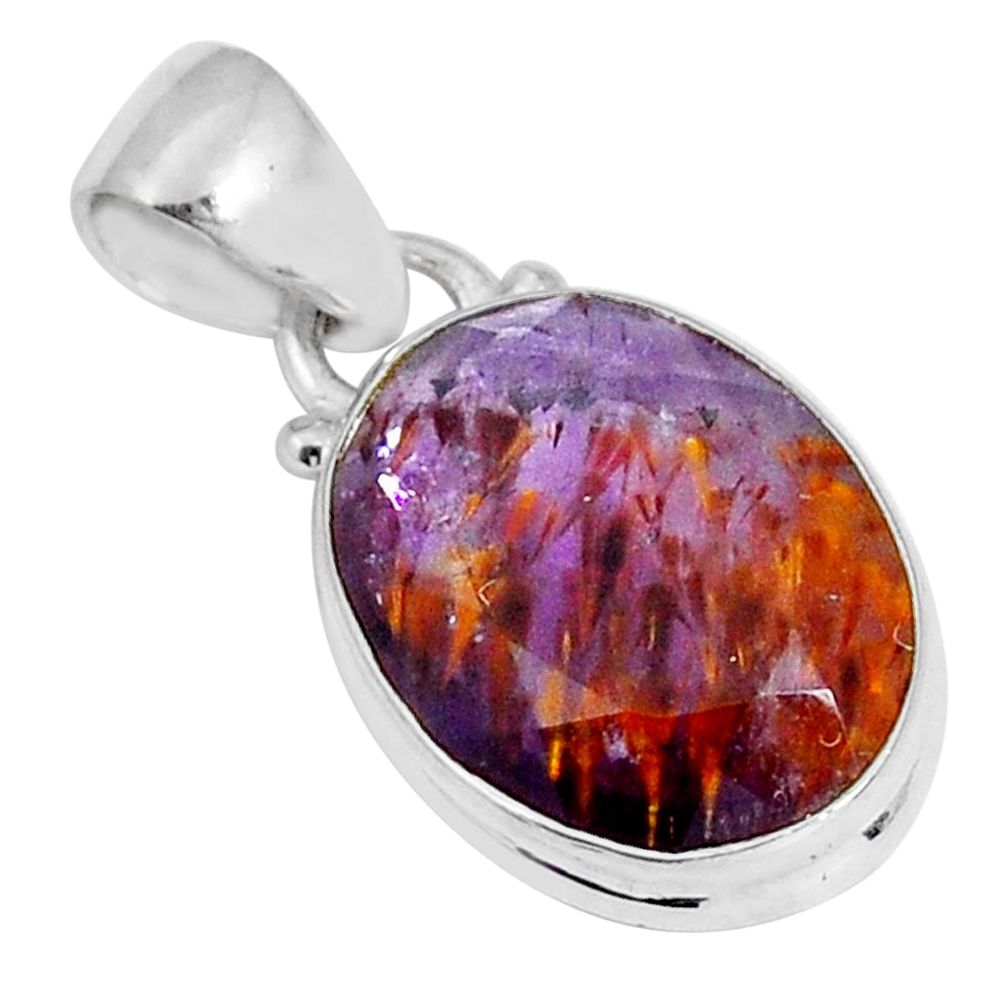 925 silver 8.03cts natural purple cacoxenite super seven oval pendant y5374