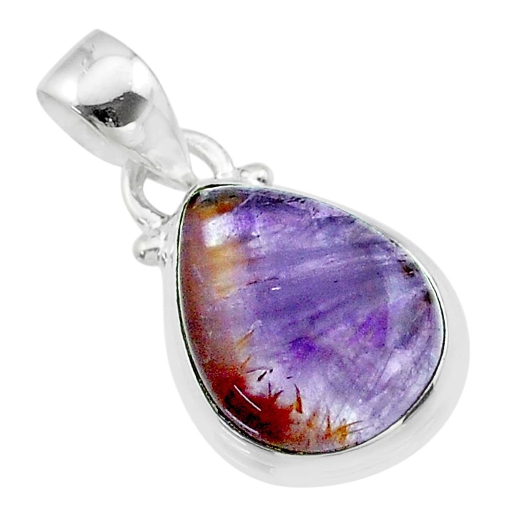 925 silver 8.88cts natural purple cacoxenite super seven pear pendant t56710