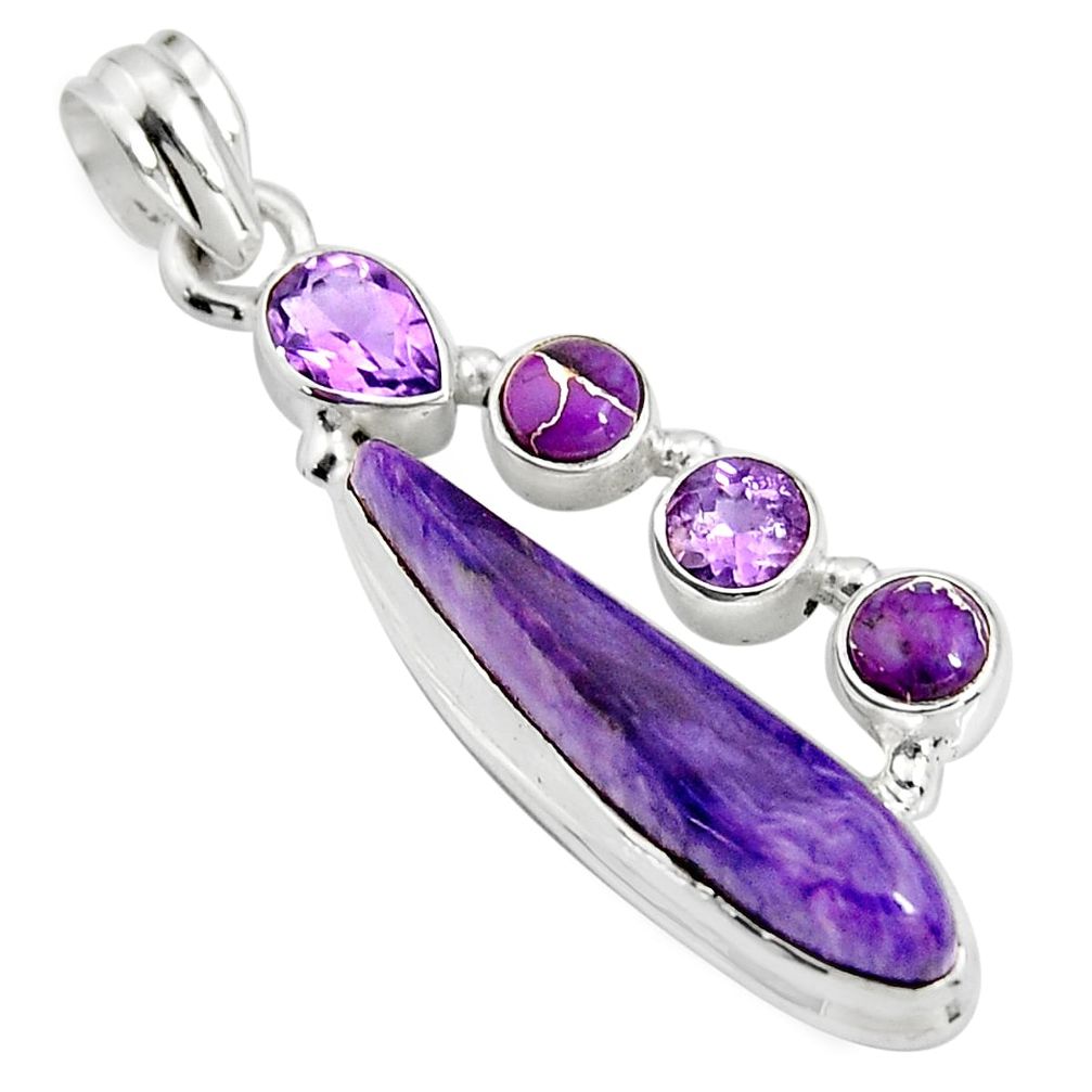 925 silver 16.87cts natural purple charoite (siberian) amethyst pendant r24904