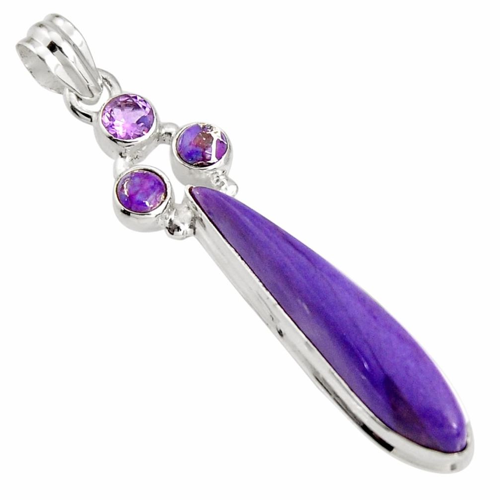 925 silver 19.27cts natural purple charoite (siberian) amethyst pendant r24998