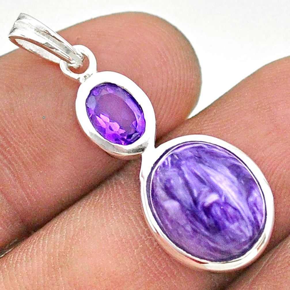 925 silver 7.13cts natural purple charoite (siberian) amethyst pendant t43111