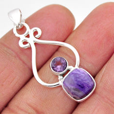 925 silver 4.38cts natural purple charoite (siberian) amethyst pendant y61196