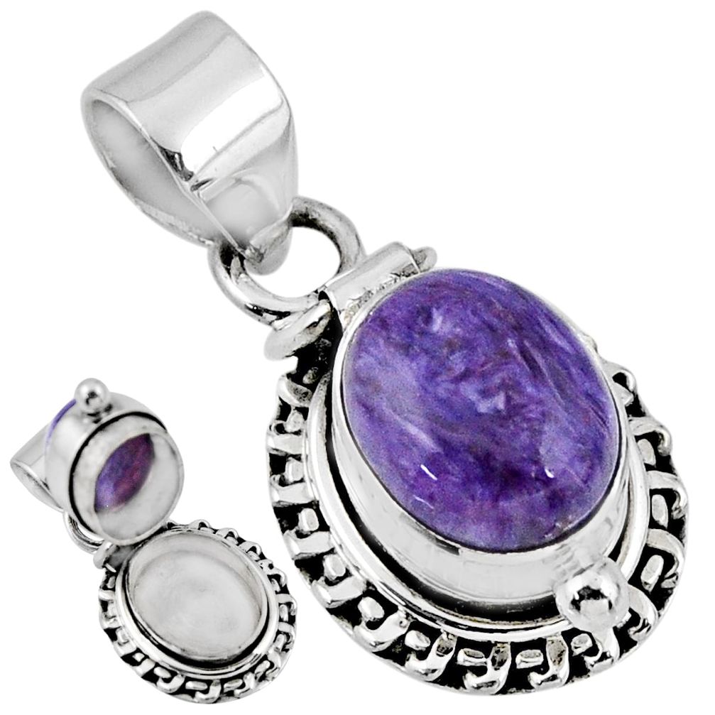 925 silver 5.20cts natural purple charoite (siberian) poison box pendant r55636